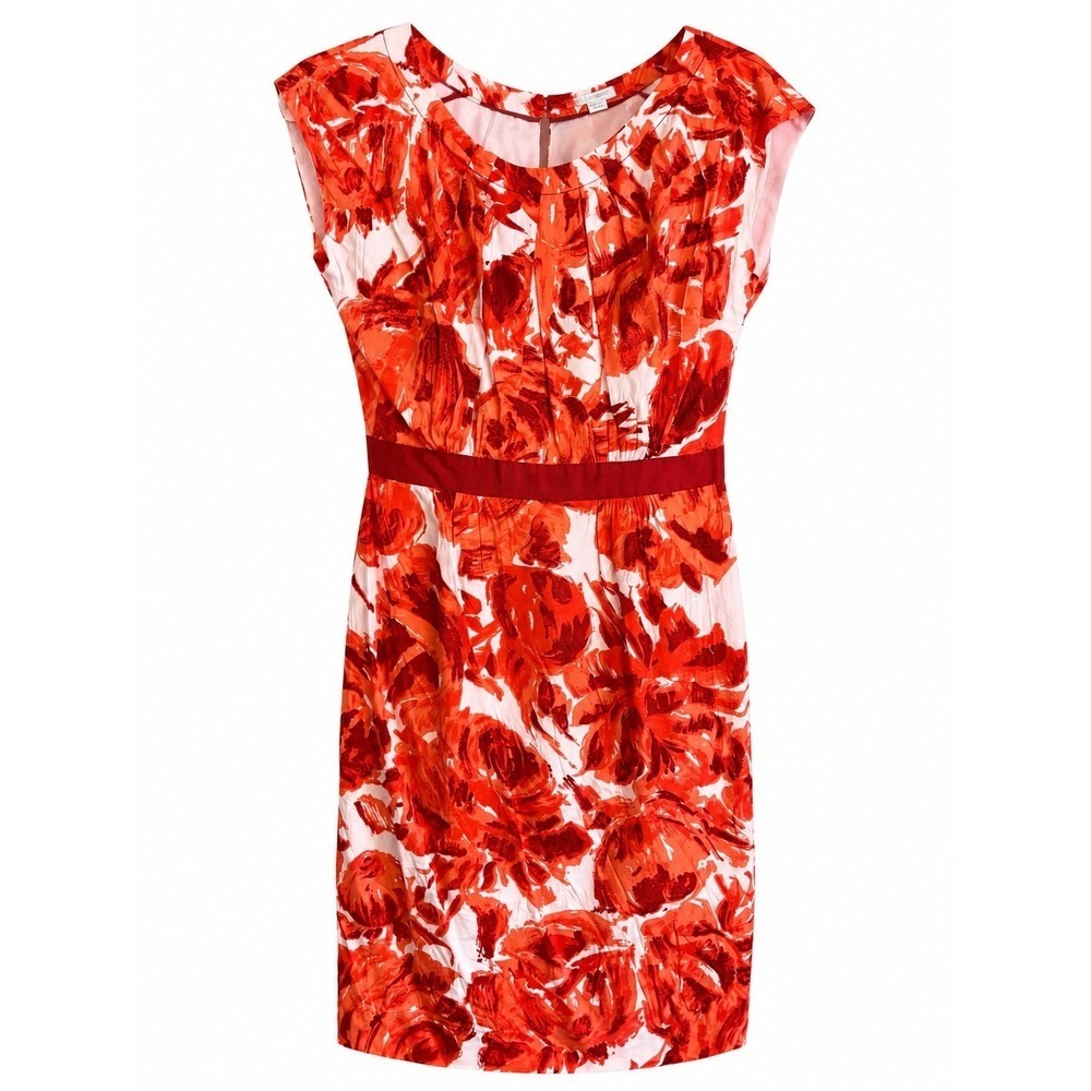 Boden Floral Silk Blend Dress Size 6 Red Orange Rose Cap Sleeve Lined
